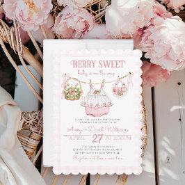 Invitación Strawberry Berry Sweet Modern Baby Girl Shower