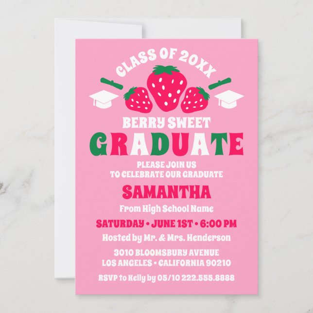 Invitación Strawberry Berry Sweet Photo Graduation Party (Anverso)