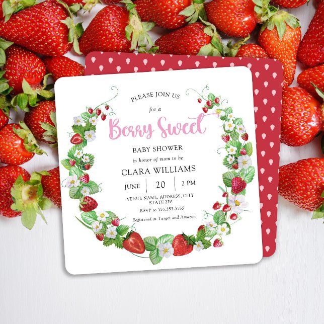 Invitación Strawberry Berry Sweet Square Baby Shower (Subido por el creador)