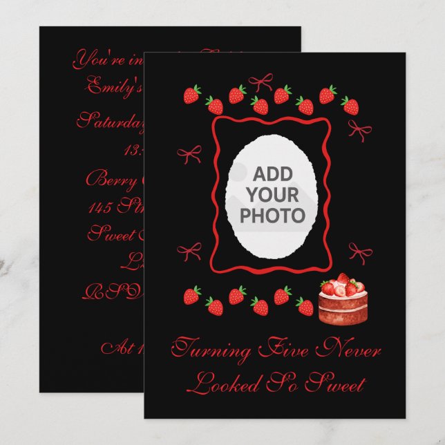 Invitación Strawberry Birthday Invitation (Anverso / Reverso)