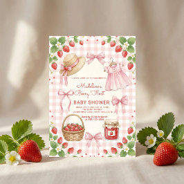 Invitación Strawberry bow baby shower First Berry Sweet