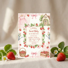 Invitación Strawberry bow baby shower First Berry Sweet
