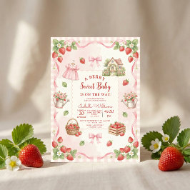 Invitación Strawberry bow baby shower First Berry Sweet