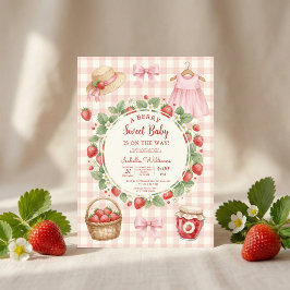 Invitación Strawberry bow baby shower First Berry Sweet