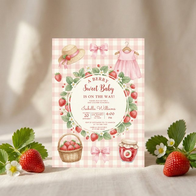 Invitación Strawberry bow baby shower First Berry Sweet (Subido por el creador)