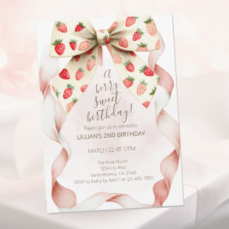Invitación Strawberry Bow Berry Sweet Second Birthday 