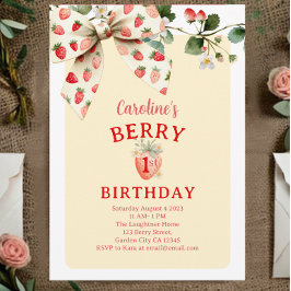 Invitación Strawberry Bow Girls Berry First Birthday