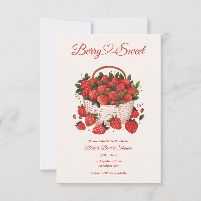 Invitación Strawberry Bridal Shower Garden Fiesta (Anverso)