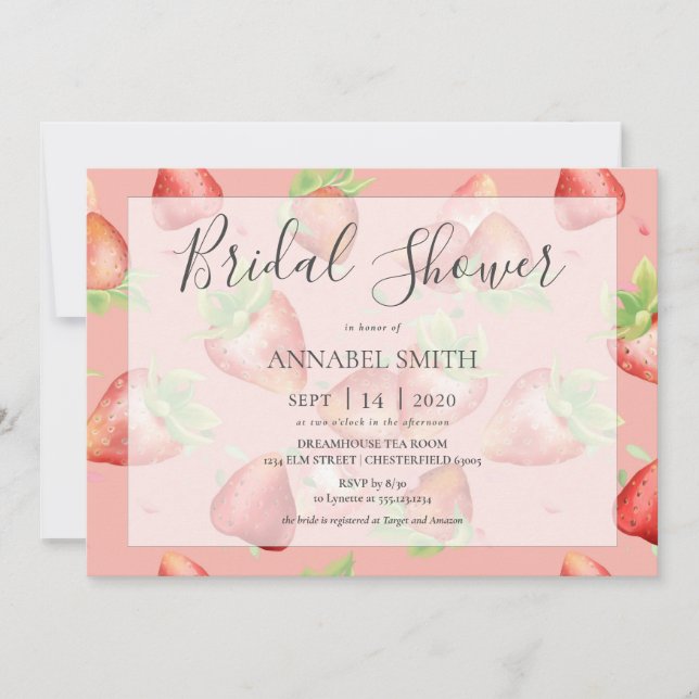 Invitación Strawberry Bridal Shower Tea Fiesta (Anverso)