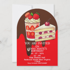 Invitación Strawberry  Cake Themed Birthday Invitation 