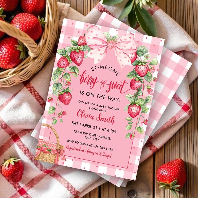 Invitación Strawberry Coquette Berry Sweet Baby Shower (Subido por el creador)