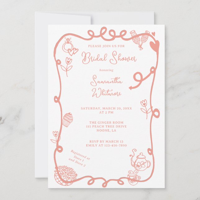 Invitación Strawberry Cream Doodle Bridal Shower (Anverso)
