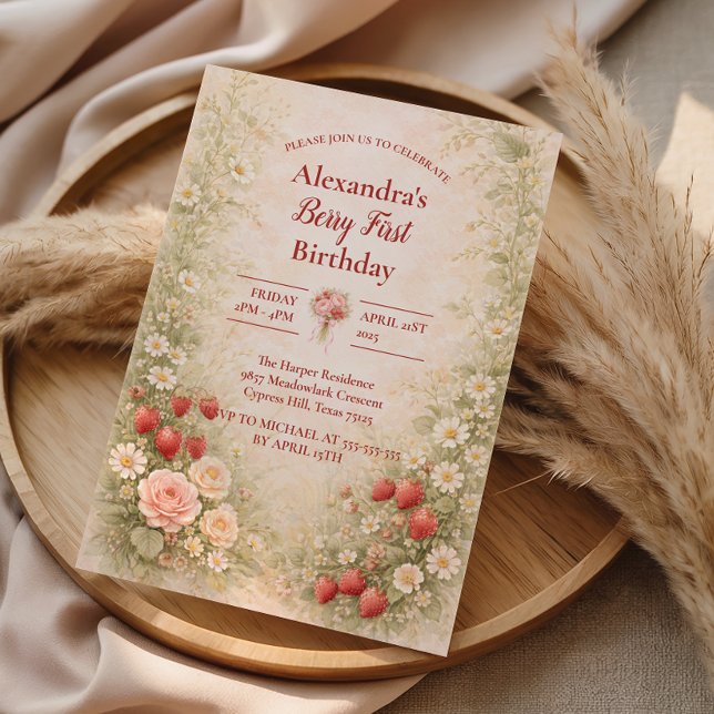 Invitación Strawberry First Birthday Garden Party 1st Birthda (Subido por el creador)