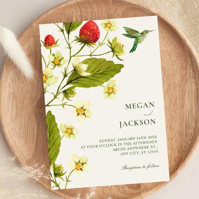 Invitación Strawberry Floral branch minimalist wedding  (Subido por el creador)