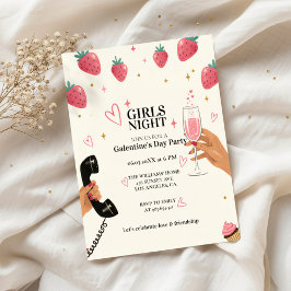 Invitación Strawberry Galentine's Girls Night Party 
