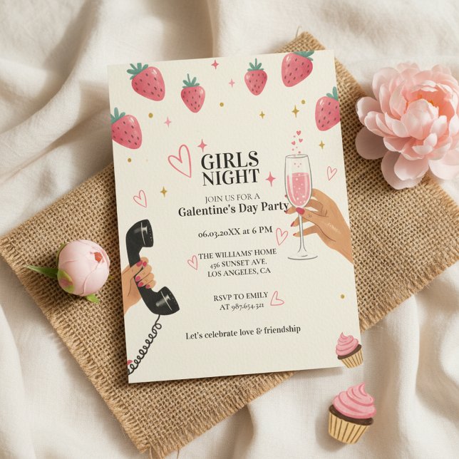 Invitación Strawberry Galentine's Girls Night Party  (Subido por el creador)