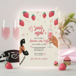 Invitación Strawberry Galentine's Girls Night Party