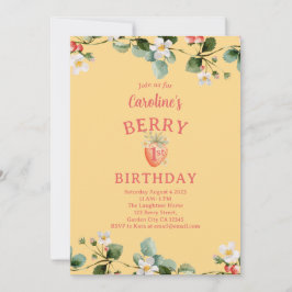 Invitación Strawberry Garden First Girls Birthday