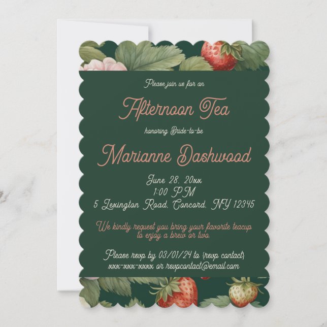 Invitación Strawberry Garden Tea Tea Bridal Shower (Anverso)
