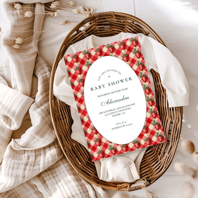 Invitación Strawberry Gingham Cottage Baby Shower (Subido por el creador)