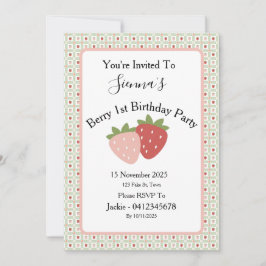 Invitación Strawberry Gingham First Birthday Party