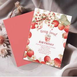 Invitación Strawberry Girls Berry Sweet Second Birthday