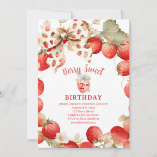 Invitación Strawberry Girls Berry Sweet Second Birthday