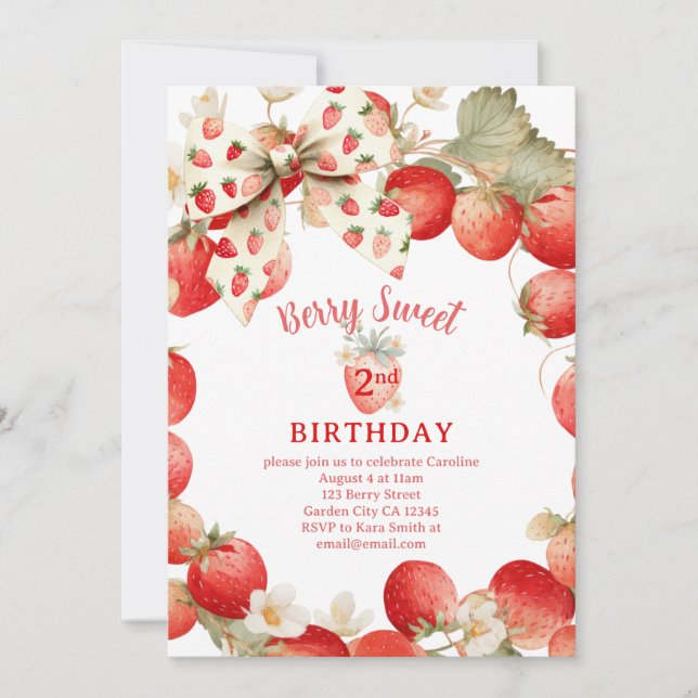 Invitación Strawberry Girls Berry Sweet Second Birthday (Anverso)