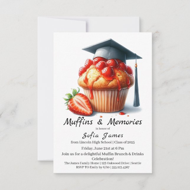 Invitación Strawberry Graduation Cupcake Brunch Celebration (Anverso)