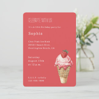 Invitación Strawberry Ice Cream Cone Birthday