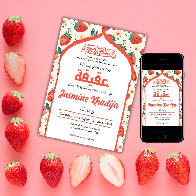 Invitación Strawberry Muslim Baby Girl Aqiqah Islamic (Subido por el creador)