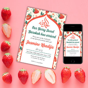 Invitación Strawberry Muslim Baby Girl Aqiqah Islamic