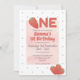 Invitación Strawberry Polka Dot ONE 1º cumpleaños