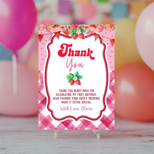 Invitación Strawberry Shortcake 1st Birthday Thank You Card (Thank You card strawberry shortcake berry first birthday party)