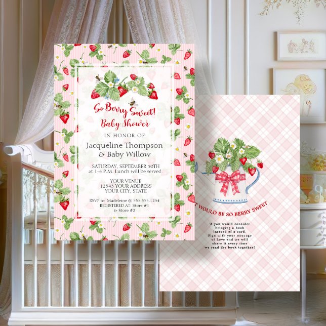 Invitación Strawberry So Berry Sweet Pink Gingham Girl Shower (Subido por el creador)