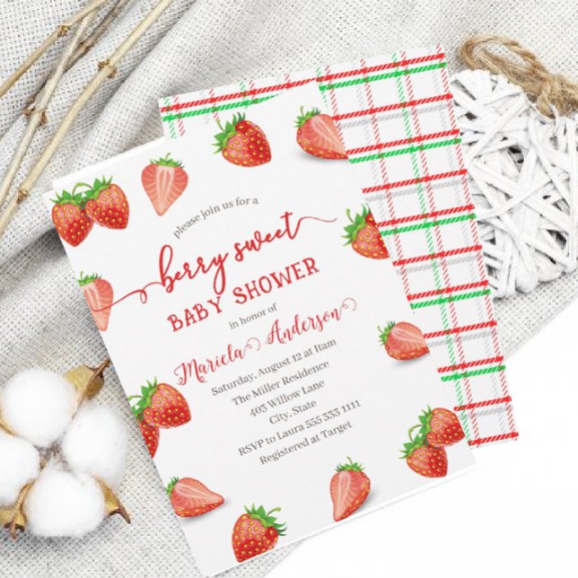 Invitación Strawberry Sweet Watercolor Baby Shower (Subido por el creador)