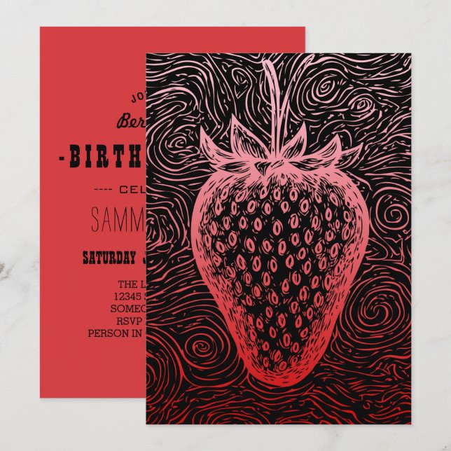Invitación strawberry swirls (Anverso / Reverso)