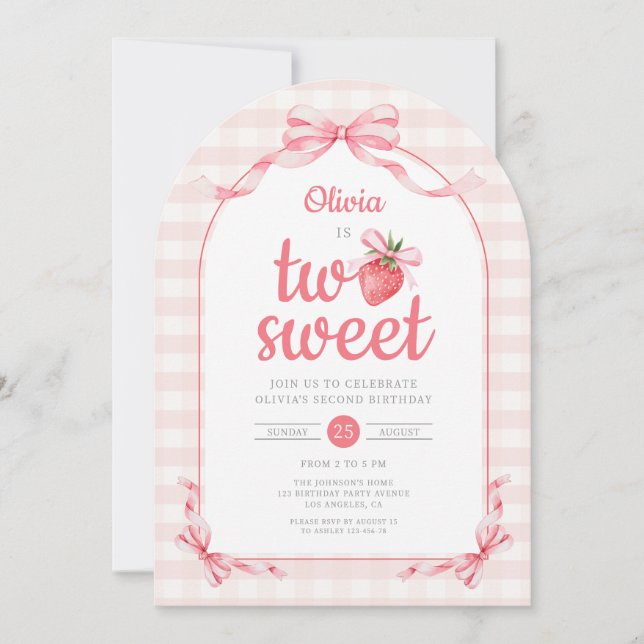 Invitación Strawberry Two Sweet Girl 2nd Birthday Arch (Anverso)