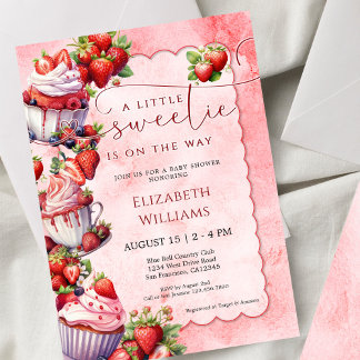 Invitación Strawberry Watercolor Sweetie Baby Shower