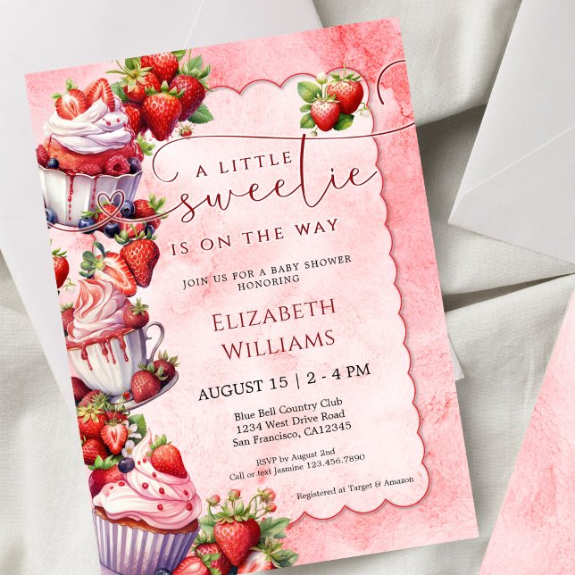 Invitación Strawberry Watercolor Sweetie Baby Shower (Subido por el creador)