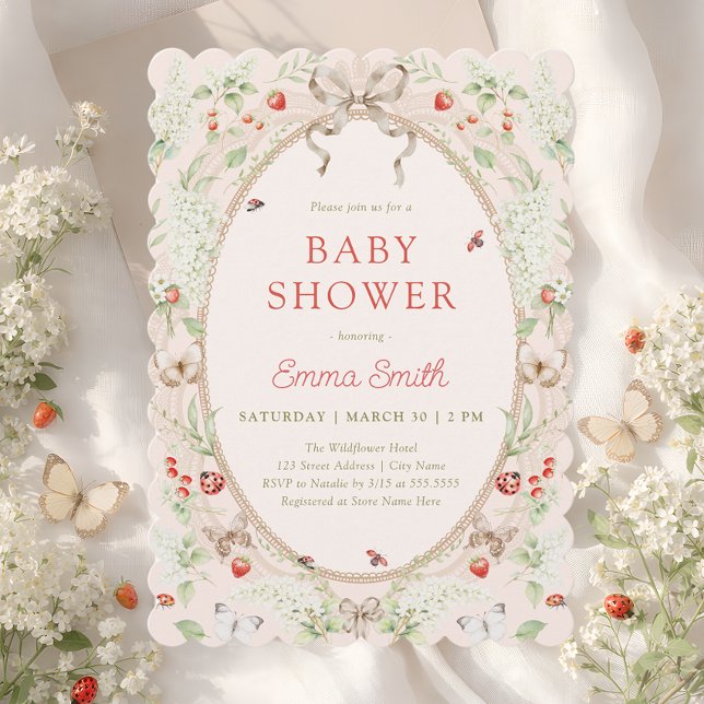 Invitación Strawberry Wildflower Lace Frame Baby Shower (Subido por el creador)