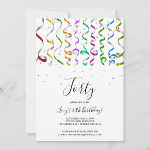 Invitación Streamers de colores y Confetti cumpleaños número 