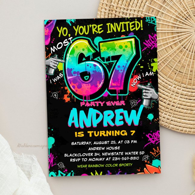 Invitación Street Art Graffiti 6 to 7 Birthday (Street Art Graffiti 6 to 7 Birthday Invitation)