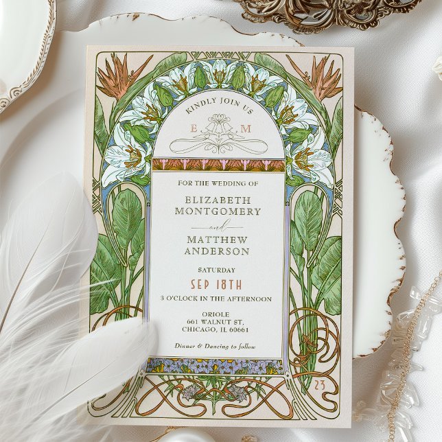 Invitación Strelitzia Boda colorido Art Nouveau Mucha (Subido por el creador)