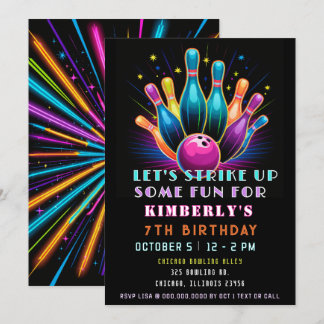 Invitación Strike Some Fun Neon Glow Bowday Birthday