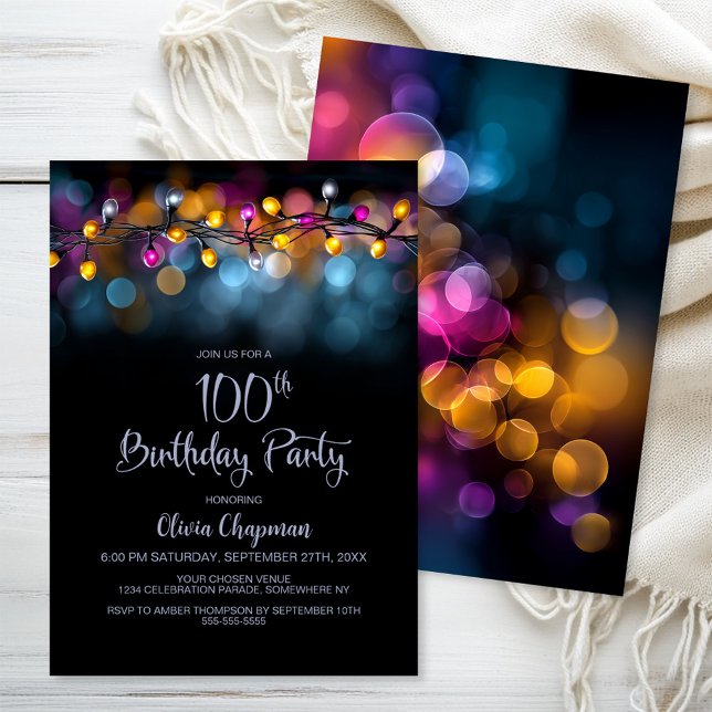 Invitación String Lights 100th Birthday Party (Subido por el creador)