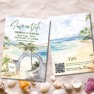 Invitación String Lights Beach QR Code Guardar La Fecha Tropi