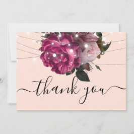 Invitación String Lights Burgundy Flowers gracias