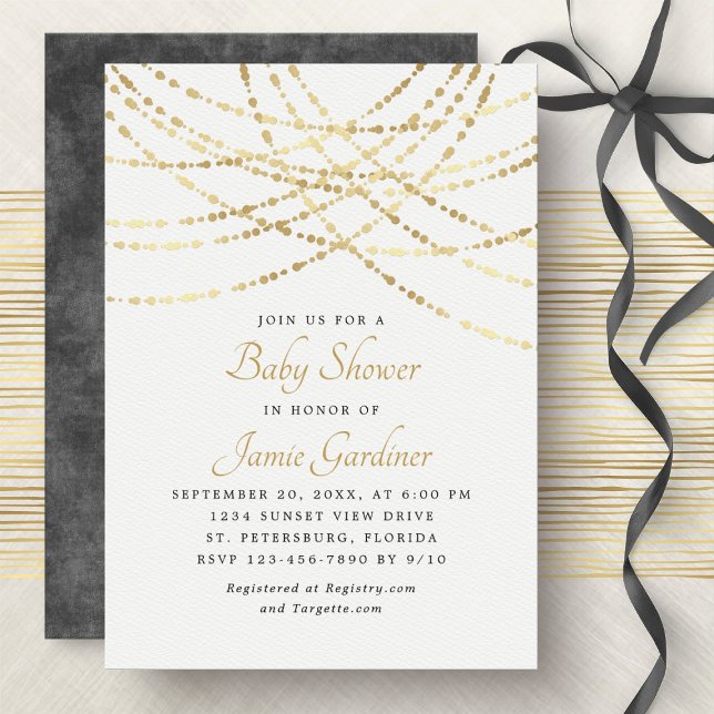 Invitación String Lights Gold Elegant Baby Shower (Subido por el creador)