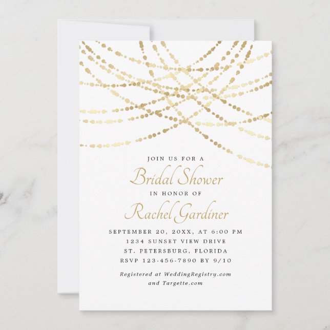 Invitación String Lights Gold Elegant Bridal Shower (Anverso)